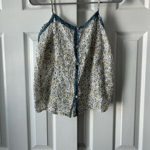 Floral Lace Trim Camisole - Blue and Yellow
